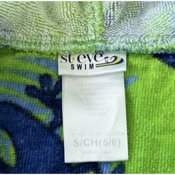 St Eve Swim Green Blue Geckos Print Hooded Terry Coverup Robe Size S 5/6 - Picture 4 of 5